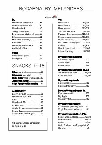 Erbjudanden av Restauranger och Kaféer i Täby | Dryckesmeny de Melanders | 2022-10-01 - 2022-11-05