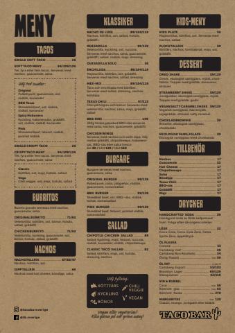 Erbjudanden av Restauranger och Kaféer i Stockholm | Meny de Taco Bar | 2022-06-07 - 2022-08-27