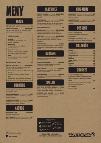 Erbjudanden av Restauranger och Kaféer i Stockholm | Meny de Taco Bar | 2022-08-27 - 2022-11-19