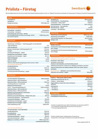 Erbjudanden av Banker i Vetlanda | Prislista - Företag de Swedbank | 2022-08-31 - 2022-11-26