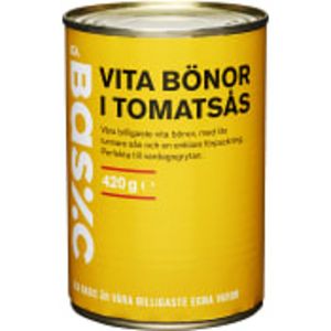 Vita bönor i Tomatsås 420g ICA Basic för 5,9 kr på ICA Maxi