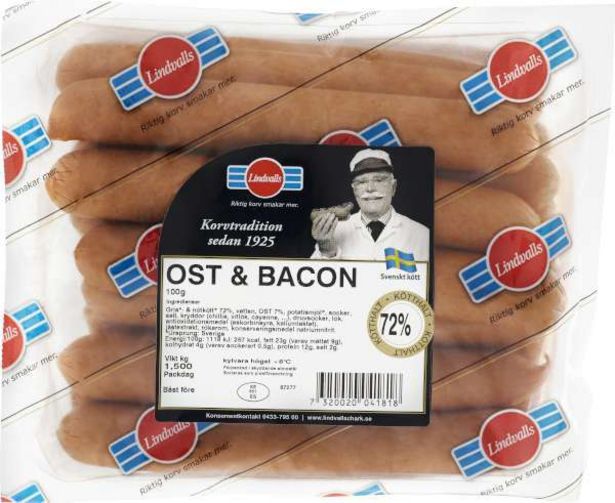 Korv Ost/Bacon Skinnfri för 120 kr