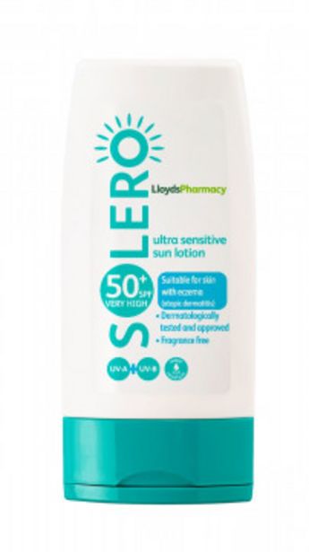 LloydsApotek Solero sun lotion for sensitive skin SPF 50+, 200 ml för 107,4 kr på Lloyds Apotek