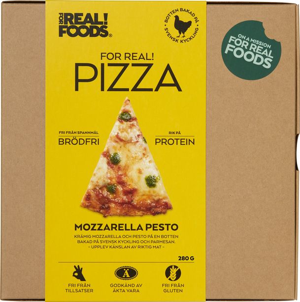 Pizza Mozzarella med Pesto kycklingbotten Glutenfri för 79,95 kr
