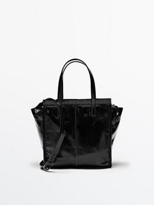 Mini Leather Tote Bag With A Crackled Finish för 1499 kr på Massimo Dutti